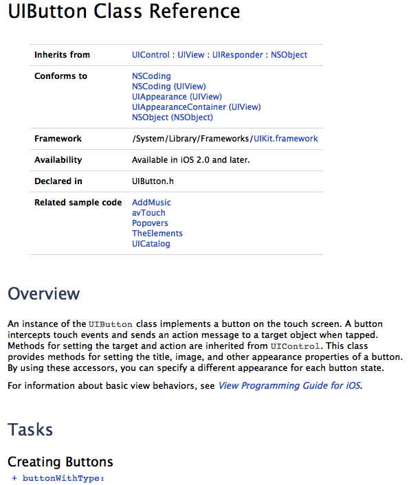 The start of a typical class documentation page