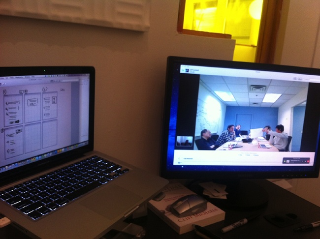 Dual monitor setup during remote Design Studio.