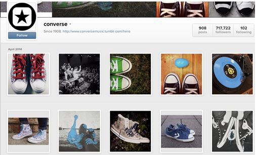 Converse’s Instagram page combines colorful pictures of shoes with art and flashy graphics