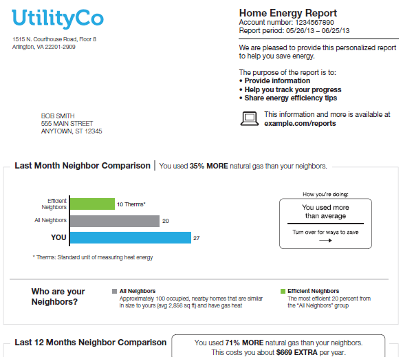 Opower energy report, comparing the reader’s home heating usage to that of his neighbors