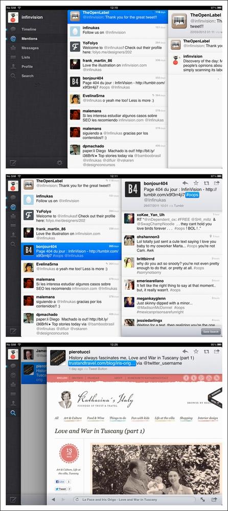 Early version of Twitter for iPad: layers and gestures took advantage of the mobile platform
