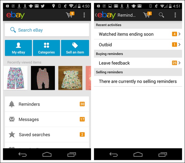 eBay for Android: the chevron is the âUpâ button