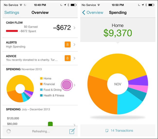 Mint for iOS: Dashboard makes data the launch points