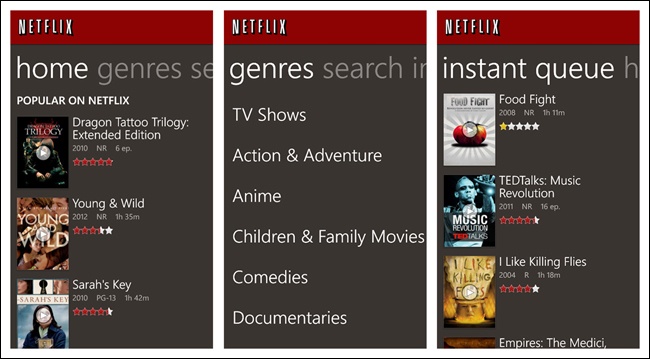 Netflix for Windows Phone: Pivot control implementation of App Tabs