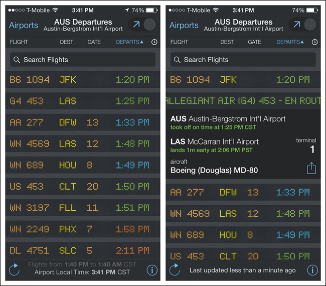 FlightBoard for iOS: designed to match the flight information display systems in airports