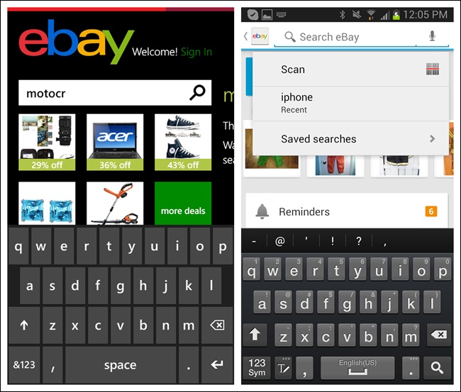 eBay for Windows Phone and Android