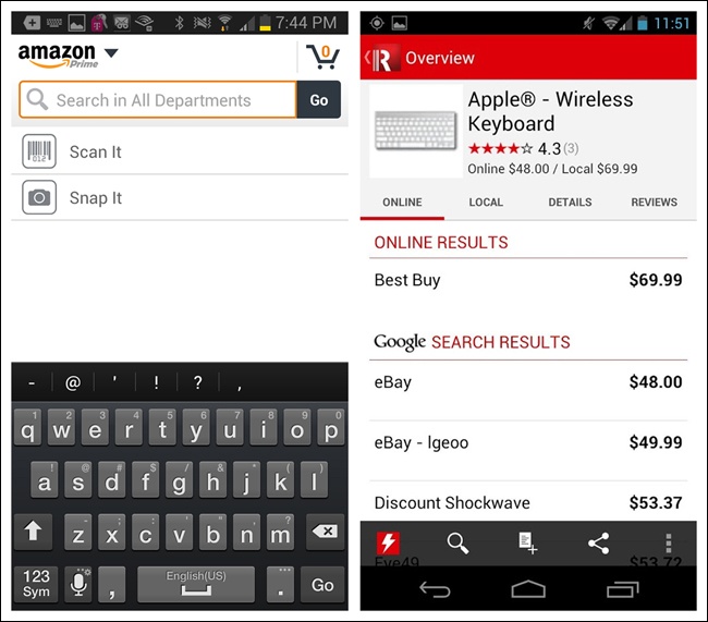 Amazon and RedLaser for Android: Explicit Search via barcode scanning