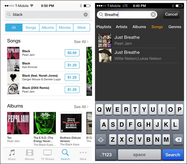 iTunes and Amazon Cloud Player for iOS: two options to narrow search scope