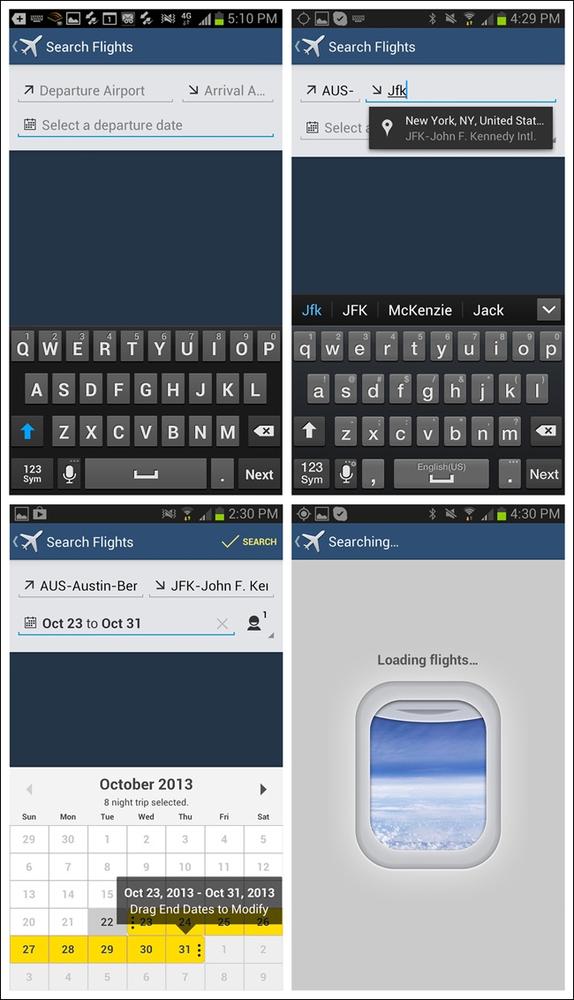Expedia for Android: a helpful, elegant Search Form design