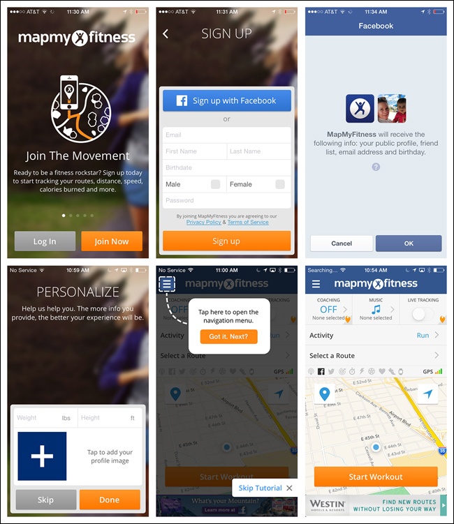 MapMyFitness for iOS streamlines Registration with Facebook and an optional personalization screen