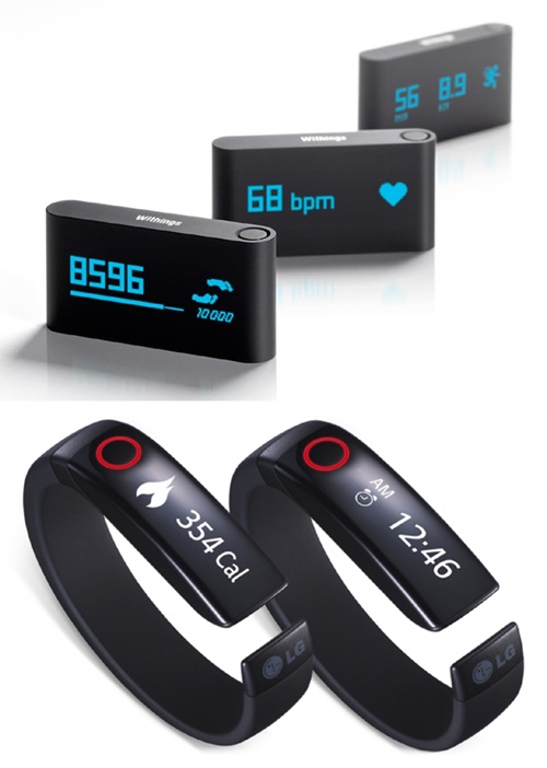 The Withings Pulse (top) and LG Lifeband activity trackers