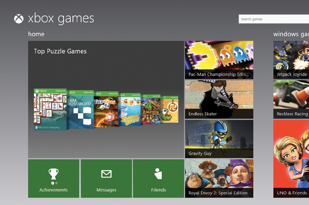 As you scroll to the right, you’ll find ads for new games; the tiles for games you’ve recently played (on your computer or Xbox); a link to the Games section of the Windows Store; and a link to the Games section of the Xbox Store.