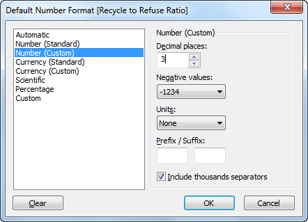 Specifying the number of decimal places in the Measures panel