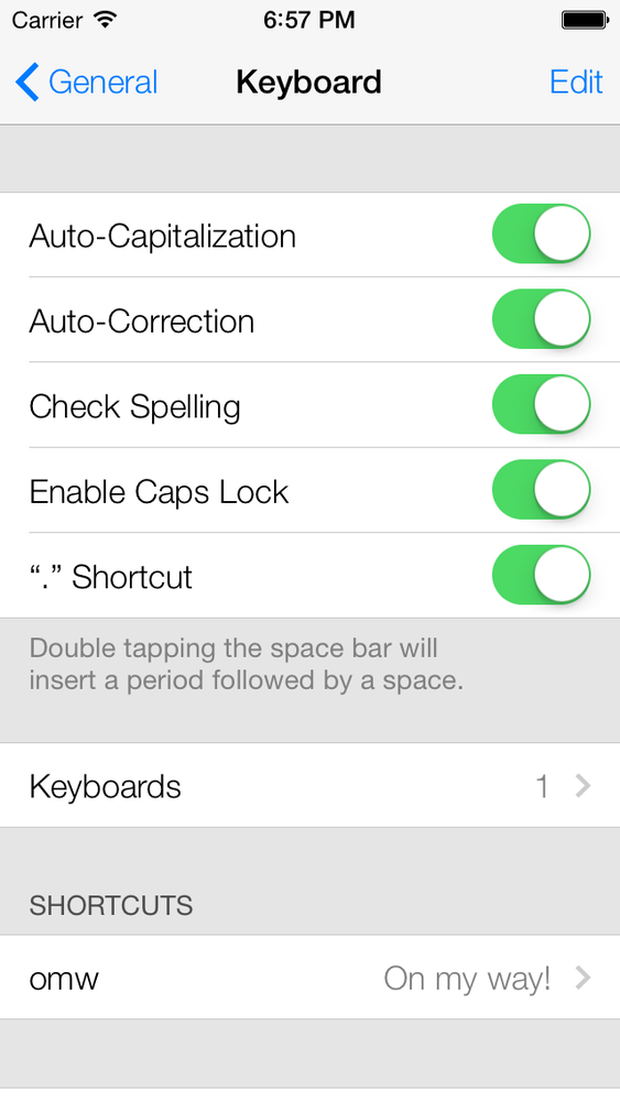 UISwitch used in the Settings app on an iPhone