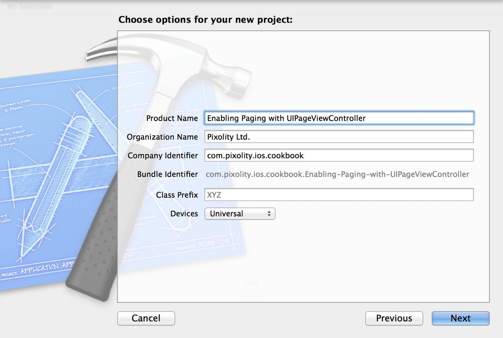 Setting the project settings of a page-based app