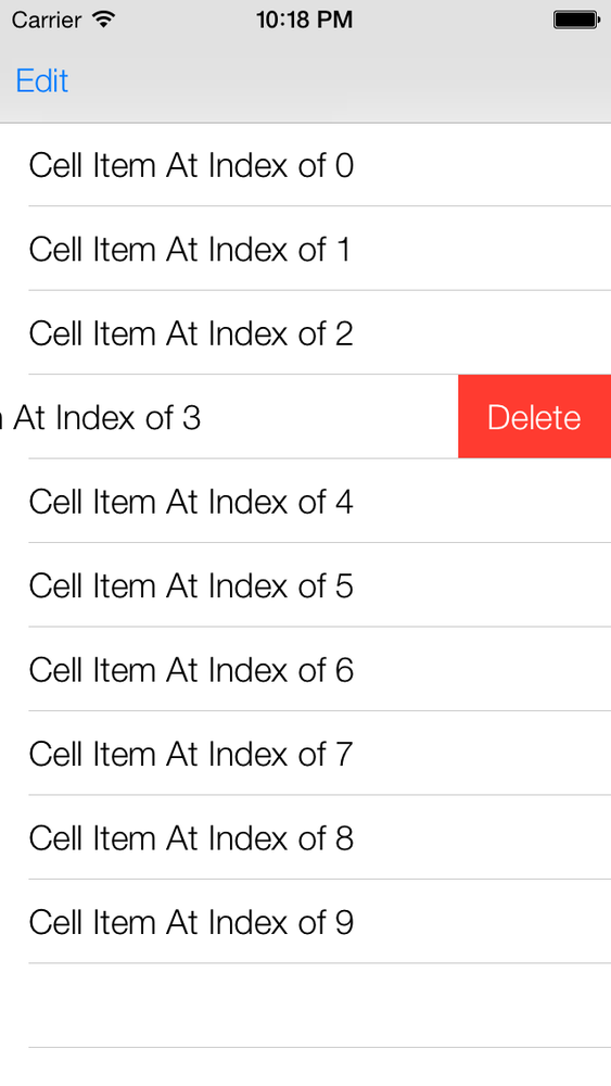 Delete button appearing on a table view cell