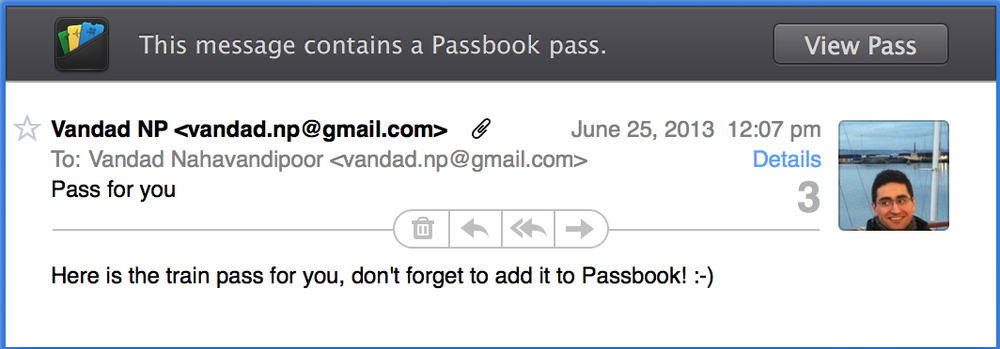OS X Mavericks displays passes right in the Mail app