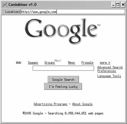 The CanisMinor application, a simple web browser