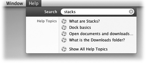 You don’t have to open the Help program to begin a search. No matter what program you’re in, typing a search phrase into the box shown here produces an instantaneous list of help topics, ready to read.