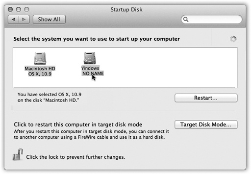 In the Startup Disk pane of System Preferences, the currently selected disk—the one that will be “in force” the next time the machine starts up—is always highlighted. You also see the System folder’s version, the name of the drive it’s on, and its actual name.