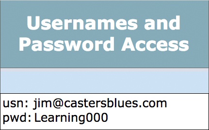 Usernames and passwords cell data sample