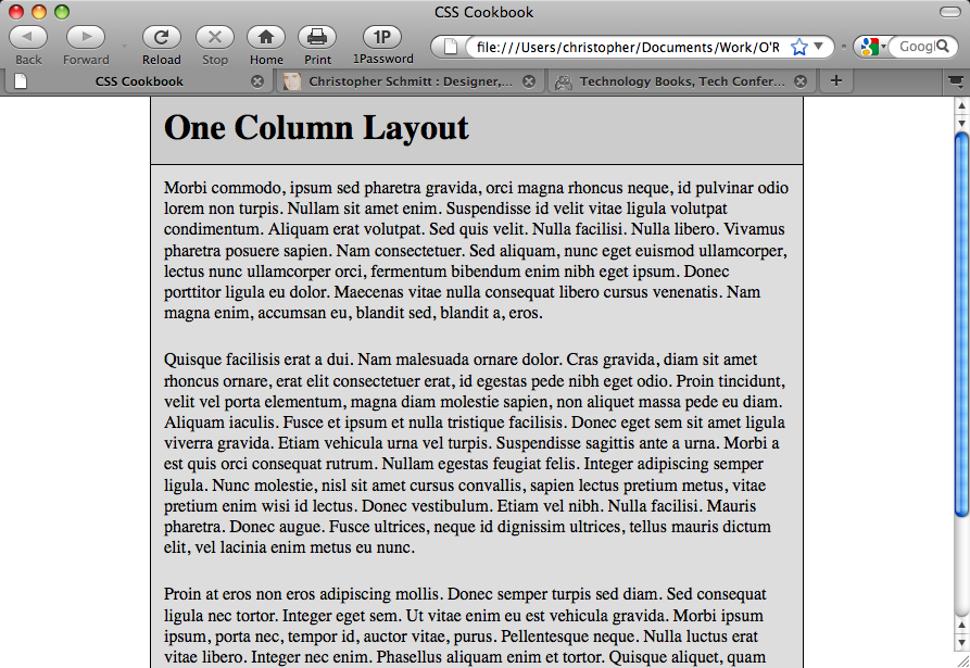 One-column page reinforced by an increased margin