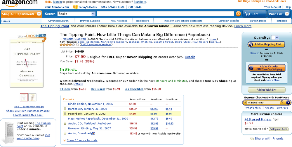 “The Tipping Point” product page at Amazon.com