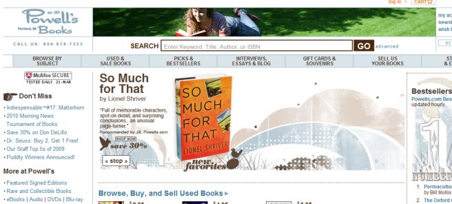 Powell’s Books main home page