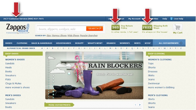 Zappos.com main home page