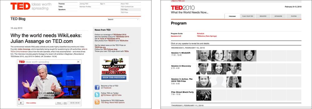 TED-associated websites, with related but slightly different visual frameworks
