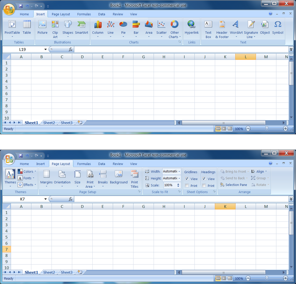 Two tabs on the Excel ribbon