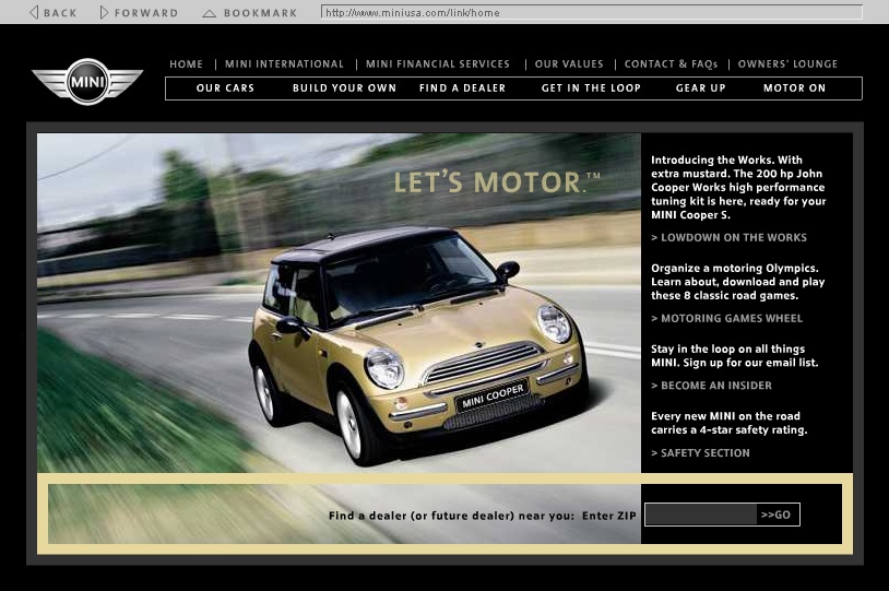 Mini Cooper website from 2005