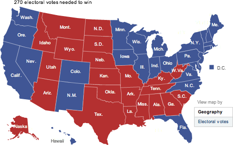 A geographically accurate electoral vote results map of the United States