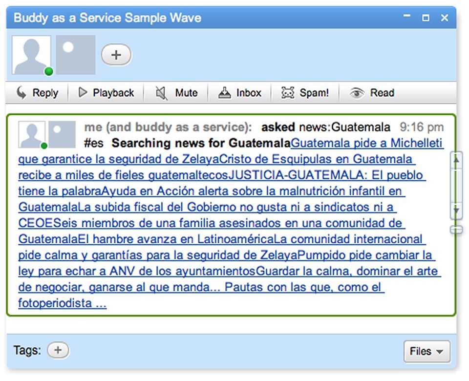 And the results for my query for Guatemalan news. It looks like this robot could improve the output formatting, but it’s likely still early on in its development cycle.