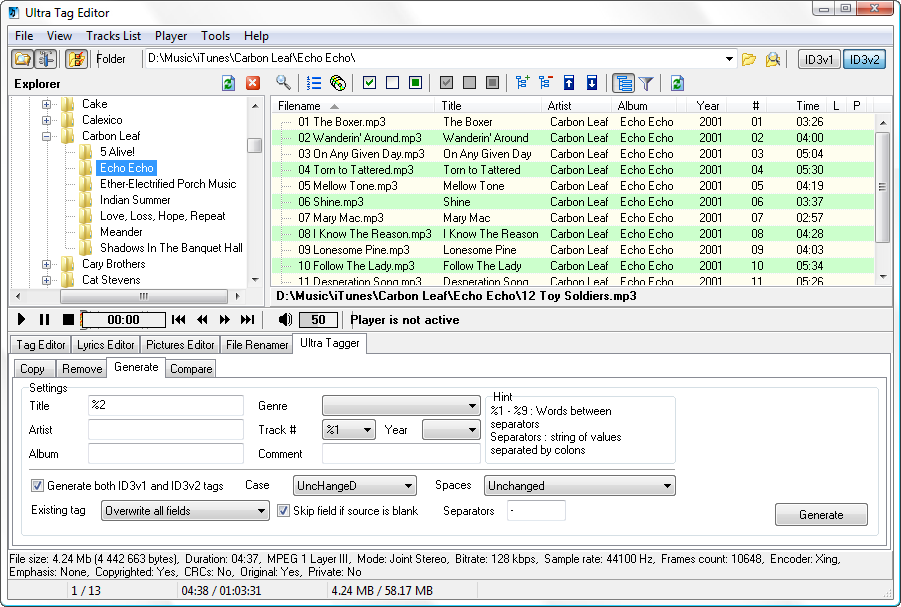 Use the Ultra Tag Editor to generate MP3 tags from filenames