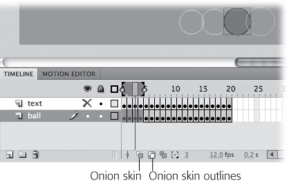 With onion skinning turned on, you can see multiple frames, but you can edit only the content of the selected frame. Use the Edit Multiple Frames mode when you want to see and edit several frames at once.