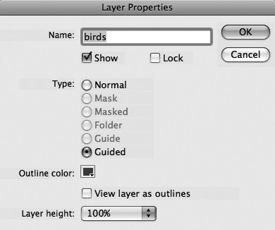 When you open the Layer Properties dialog box, you’ve got all the layer settings in one place. You can change the layer name; show, hide, or lock your layer; and much more.