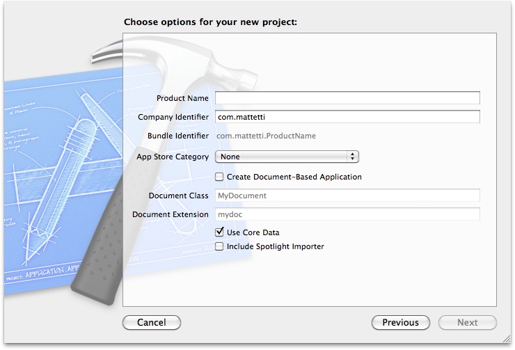 Xcode MacRuby application template option chooser