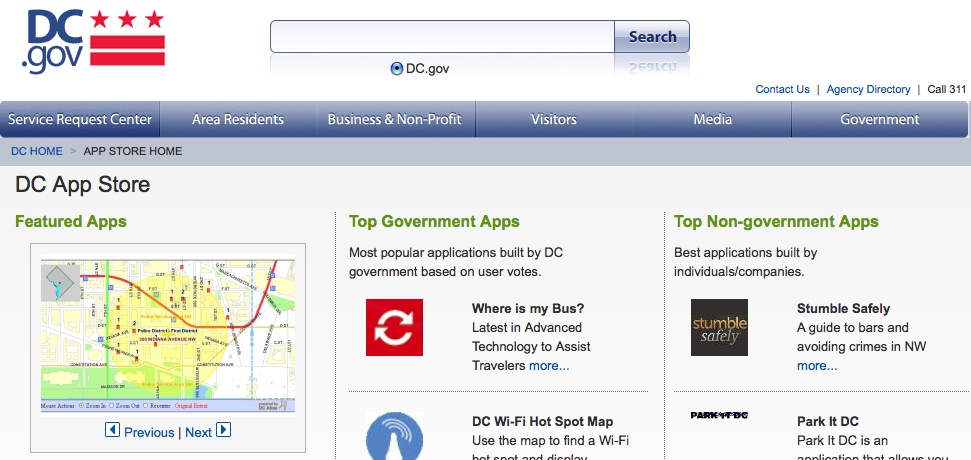 Apps.DC.gov home page