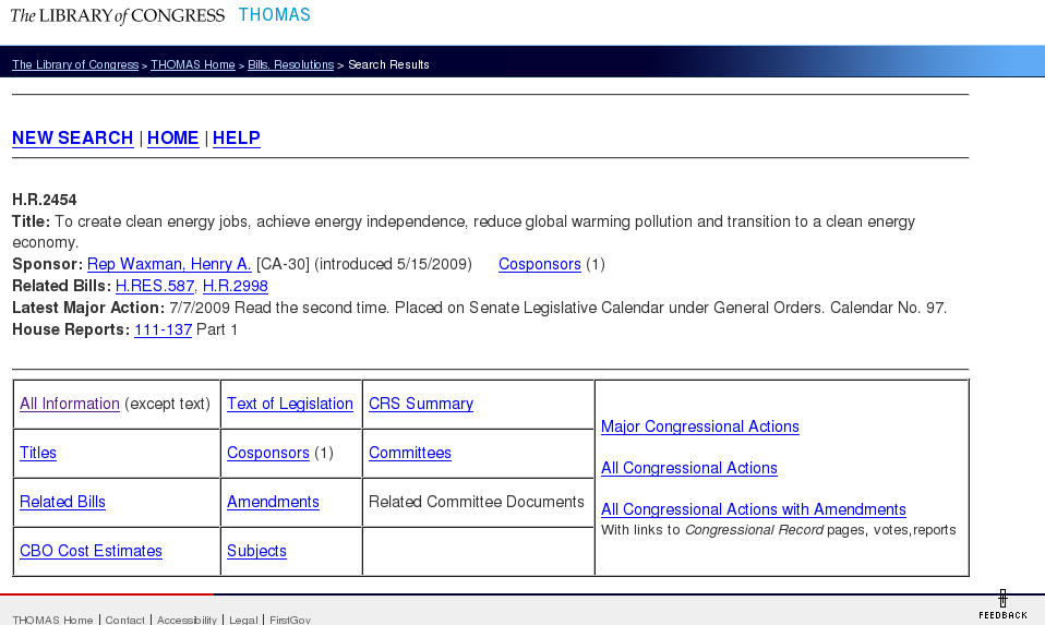 THOMAS.gov, the Library of Congress’s legislative tracking website