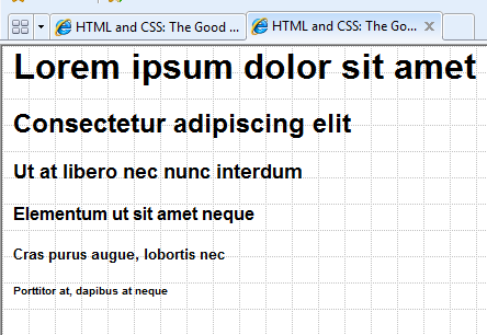 Headings can be assigned to one of six levels, as rendered by Internet Explorer 7