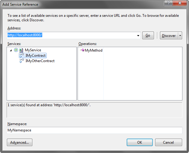 Generating a proxy using Visual Studio 2010