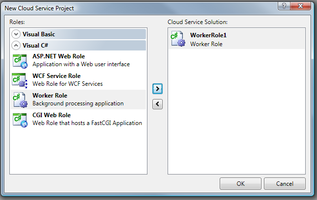 Creating a worker role using the Visual Studio tools