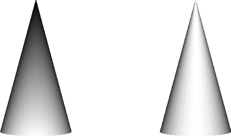 Left: Cone with triangle fan. Right: Cone with triangle strip