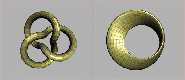 Two-pass wireframe with the Trefoil knot and Möbius strip