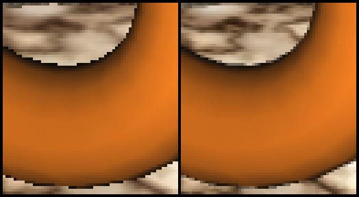 Left: normal rendering; right: 2× supersampling