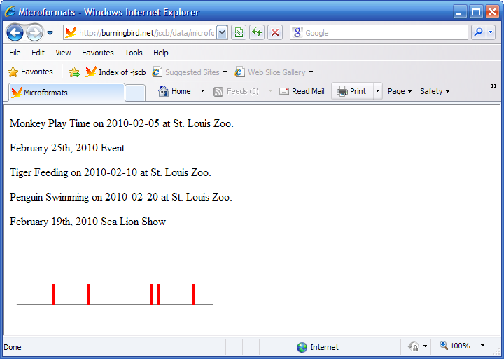 Microformat hCalendar application in IE