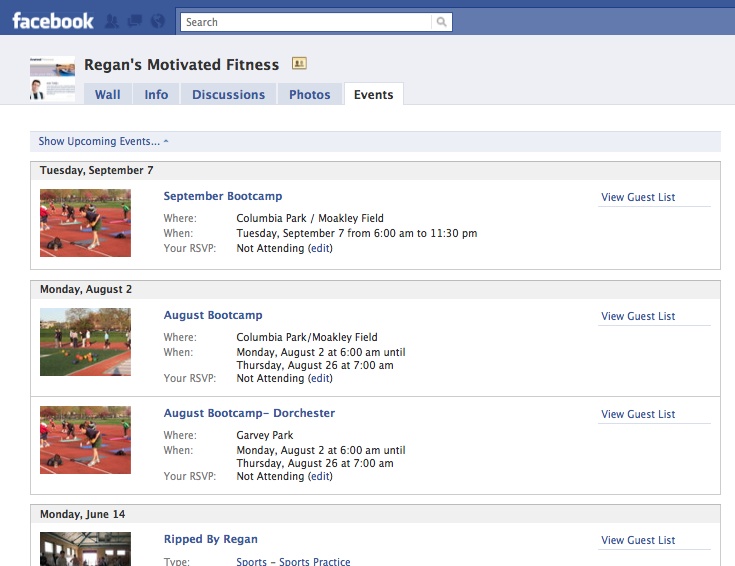 Groups are a great place to post events, both real and virtual. This local gym uses Group events to motivate members.
