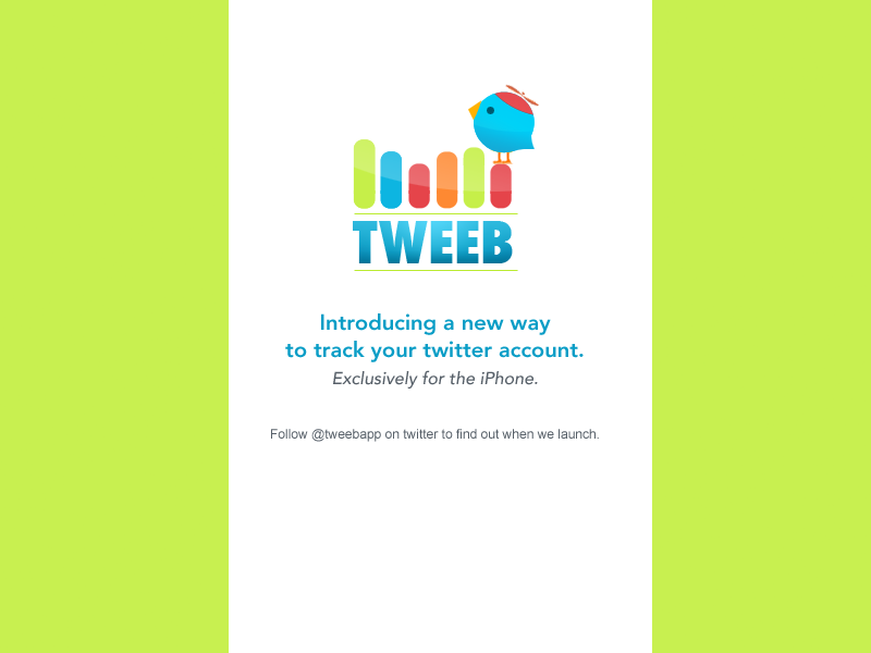 Tweeb splash page with no email sign-up form