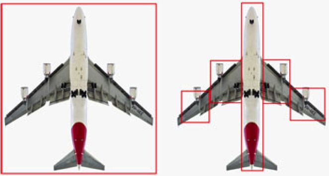 Airplane with single bounding box (left) and multiple bounding boxes (right)